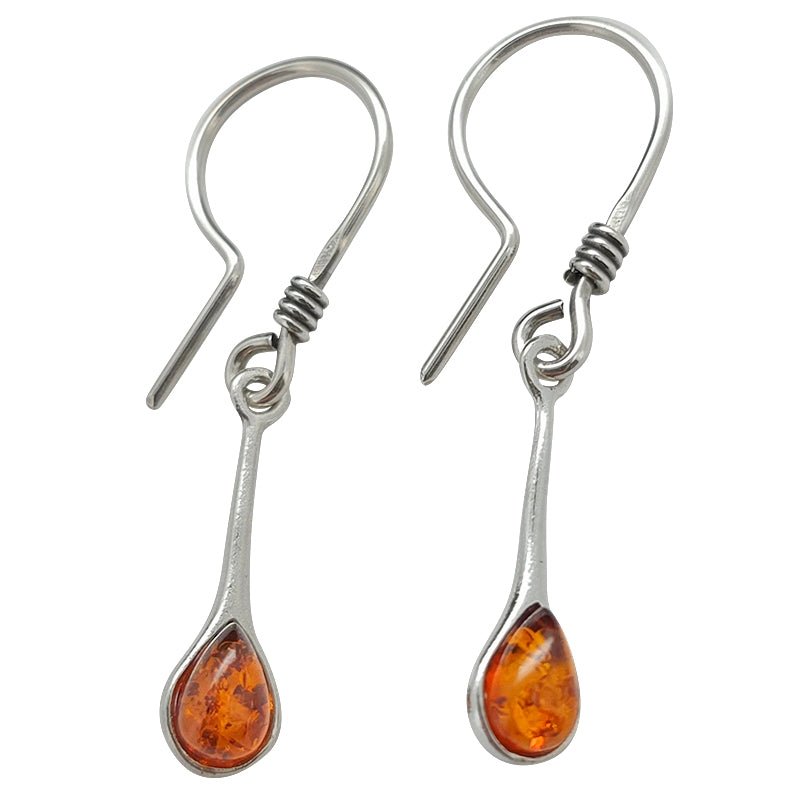 Tiny Cognac Amber & Sterling Silver Earrings