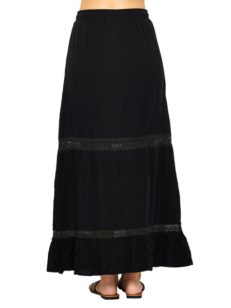 Maxi Skirt with Lace Trim ~ Black