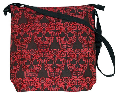 Large Tote Purse ~ Black & Red Sugar Skulls