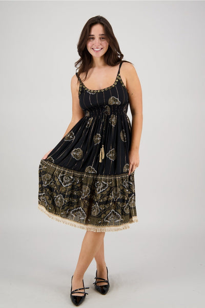 Beautiful Spaghetti Strap Sundress ~ Black & Gold