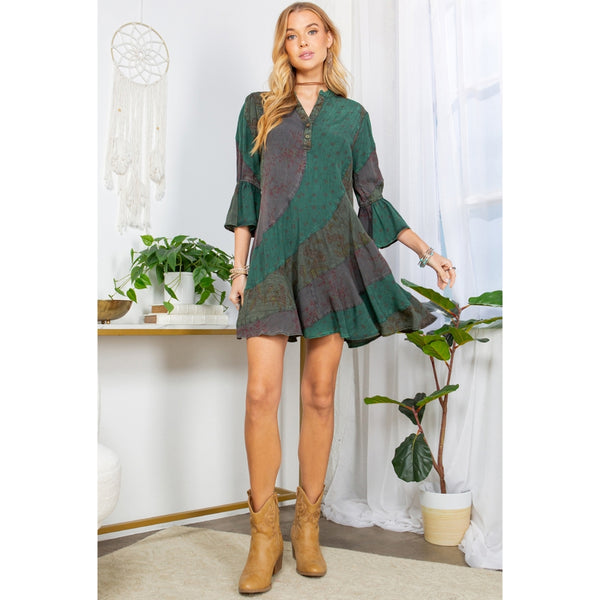 Patchwork Baby Doll Dress ~ Green