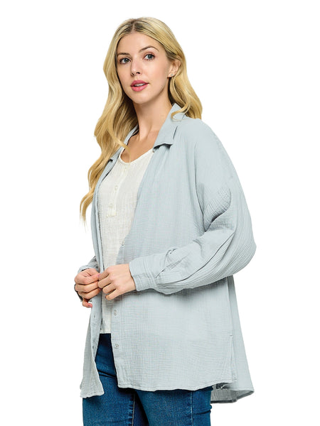Cotton Long Sleeved Over-Shirt ~ Light Gray Blue
