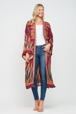 Embroidered Duster Kimono ~ Burgundy