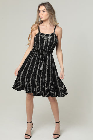 Embroirdered Spaghetti Strap & Scalloped Hem Dress