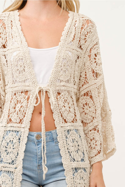 Crocheted Cotton Long Kimono ~ Cream