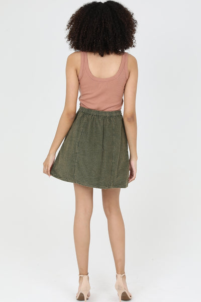 Cotton Corduroy Skirt ~ Olive Green