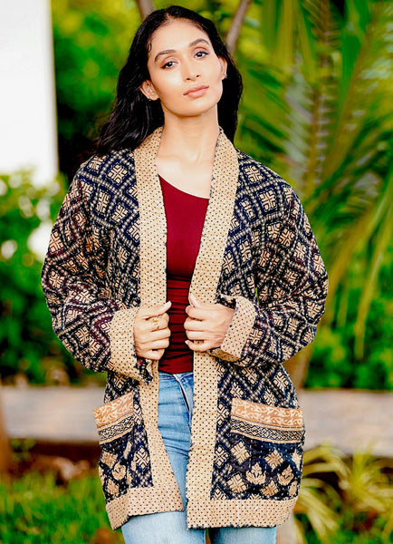 Black Kantha Cotton Jacket