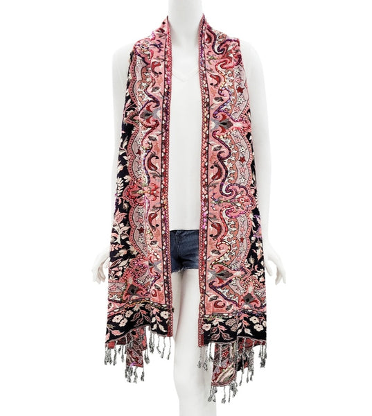 Elegant Embroirdered Vest ~ Black & Rose