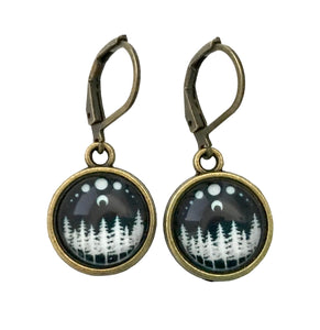 Photo Glass Charm Earrings ~ Trees & Moon