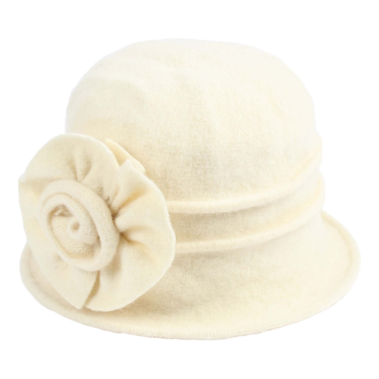 Wool Cloche Hat with Big Flower ~ Cream