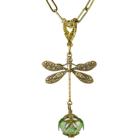 Art Nouveau Antiqued Brass Dragonfly Necklace