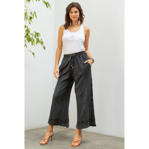 Patchwork & Embroidered Capri Pants ~ Charcoal Gray