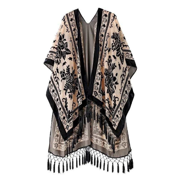 Velvet Kimono ~ Black & Tan