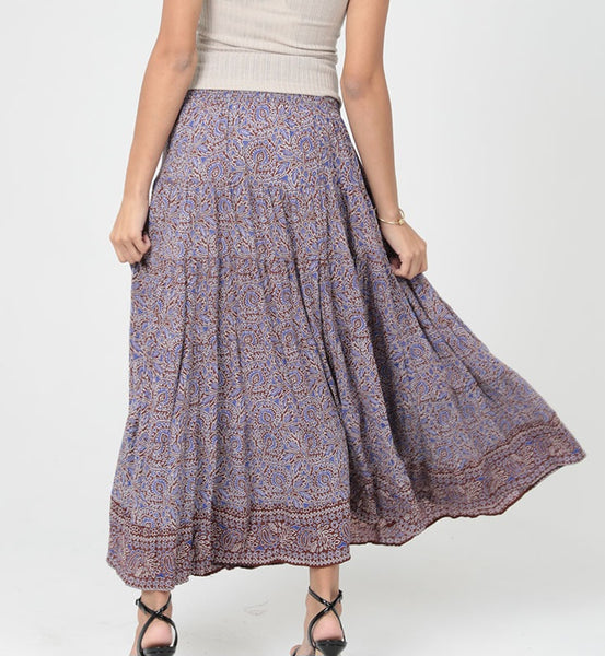 Tiered Maxi Skirt ~ Purple & Brown Print