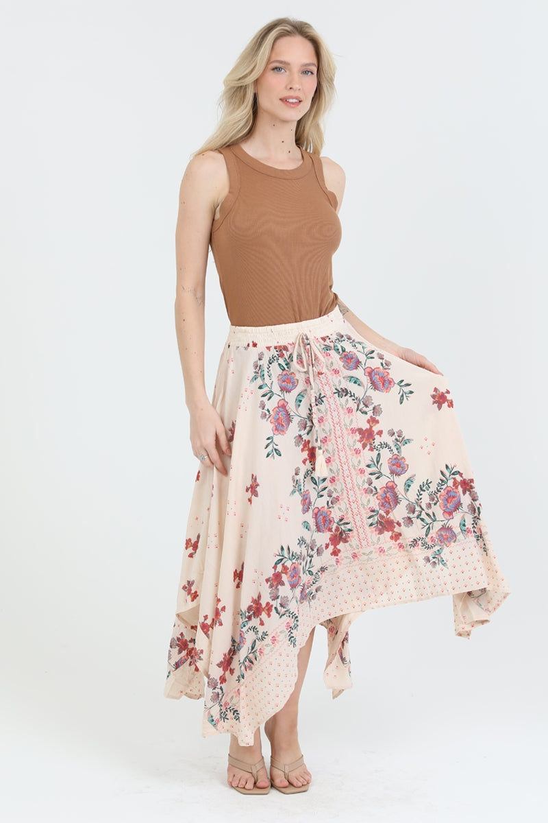 Romantic Cream Print Skirt
