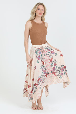 Romantic Cream Print Skirt
