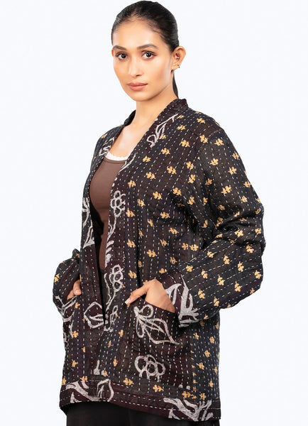 Black Kantha Cotton Jacket