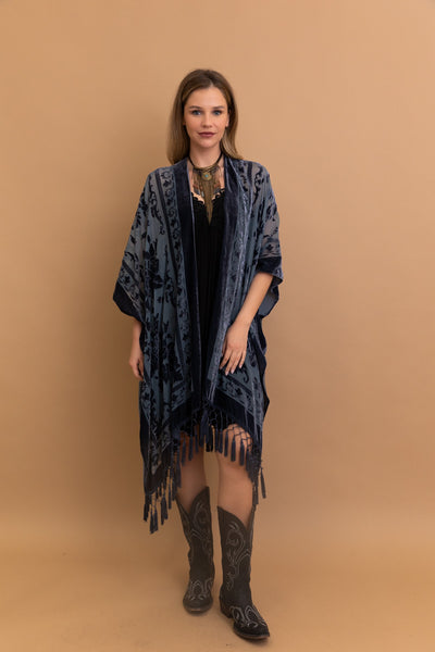 Velvet Kimono ~ Dusty Blue