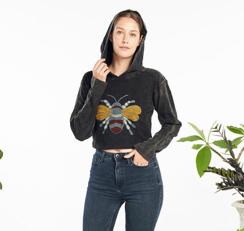 Cotton Long Sleeve Crop Hoodie ~ Honey Bee