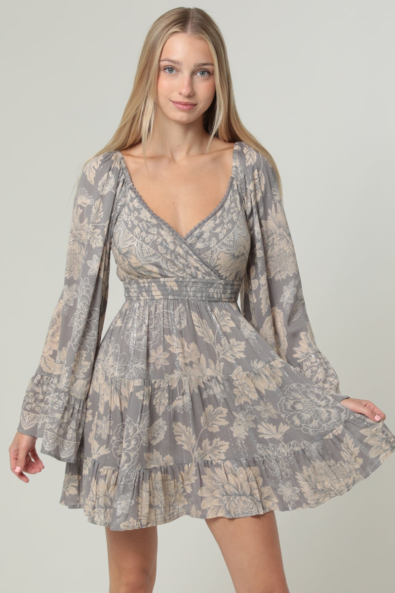 Silver and Lace Long Sleeved Dress