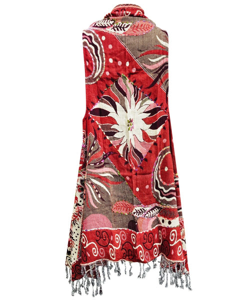 Stunning Embroidered Vest ~ Red, Black & Cream