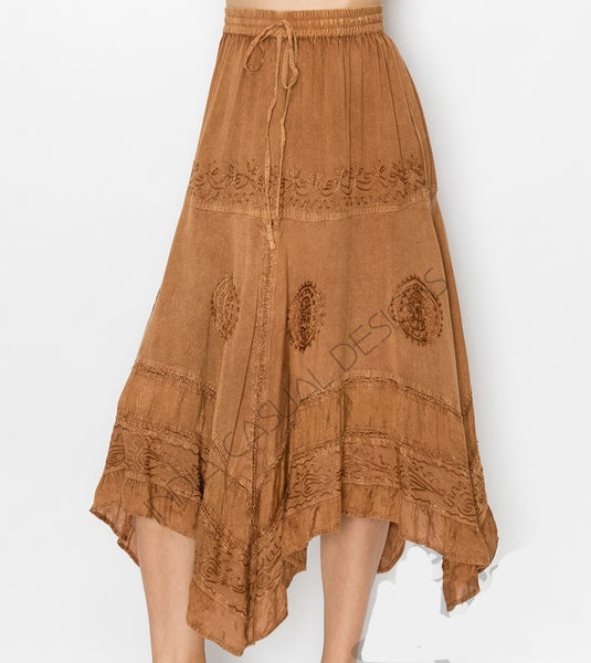 Mid-Length Embroirdered Skirt ~ Four Colors