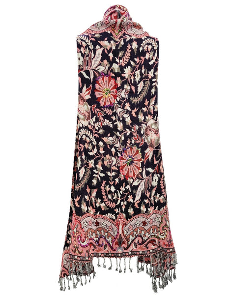 Elegant Embroirdered Vest ~ Black & Rose