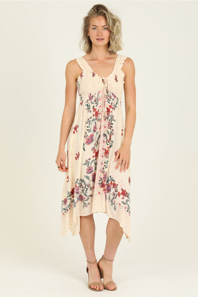 Sweet Cream Print Hankie Hem Dress