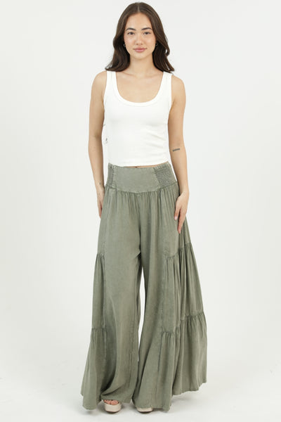 Wide Leg Tiered Pants ~ Sage Green