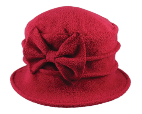 Fleece Cloche Hat with Bow ~ Red