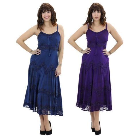 Embroidered Mid-Length Summer Dress ~ 2 Sizes & 4 Colors
