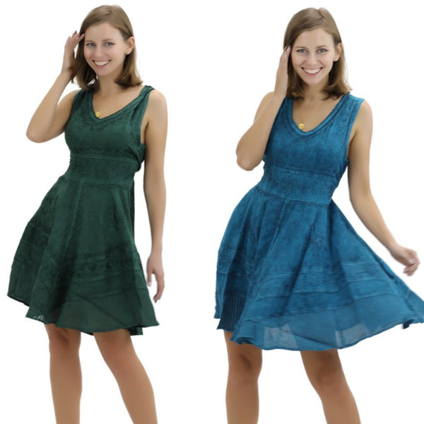 V-Neck Knee Length Dress ~ Turquoise or Green