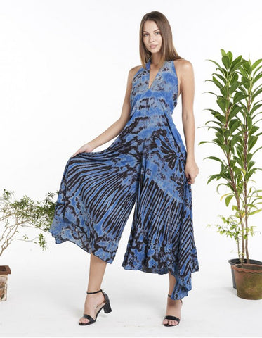 Halter Top Tie-dye Jumpsuit ~ Blue & Black