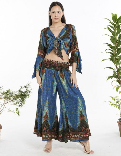 Peacock Print Wide Leg Capri Pants ~ 4 Colors