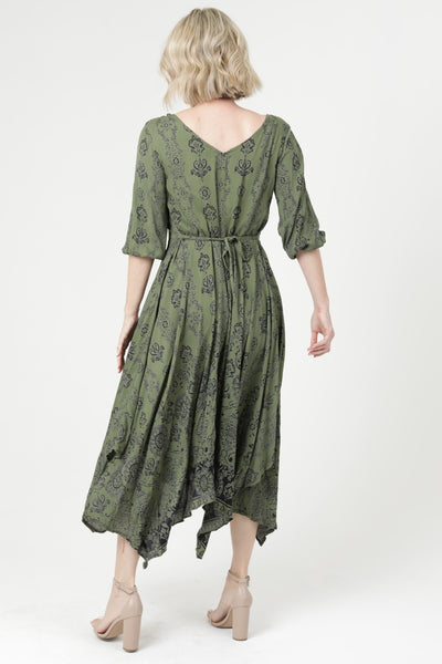 Lovely Long Sleeve Dress ~ Olive Print
