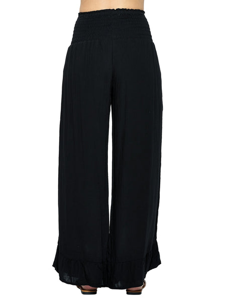 Palazzo Pants with Ruched Waistline ~ Black