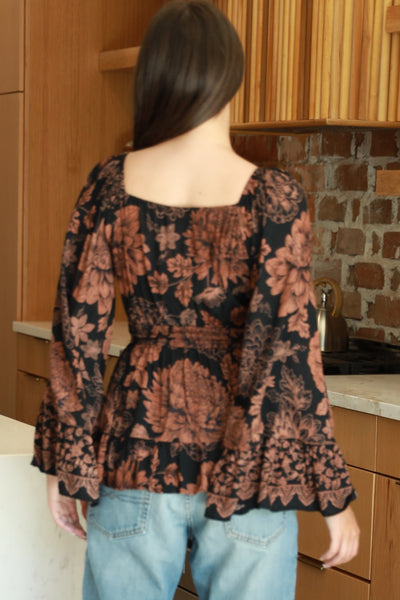 Brown & Black Autumn Print Blouse