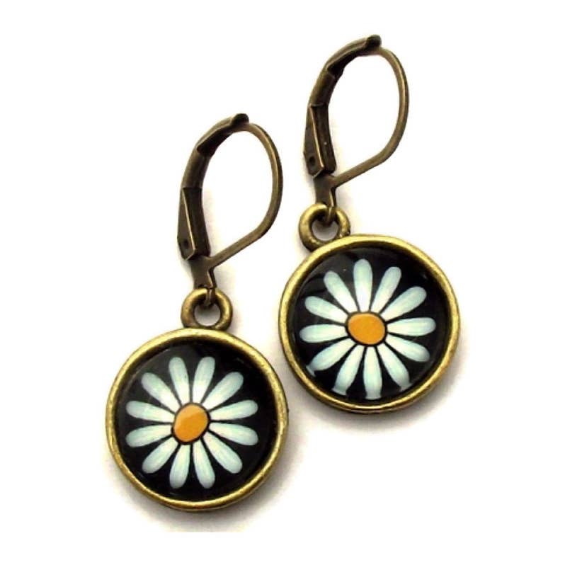 Photo Glass Charm Earrings ~ Daisies