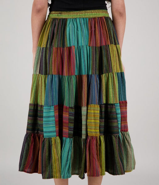 Cotton Patchwork Skirt ~ Greens