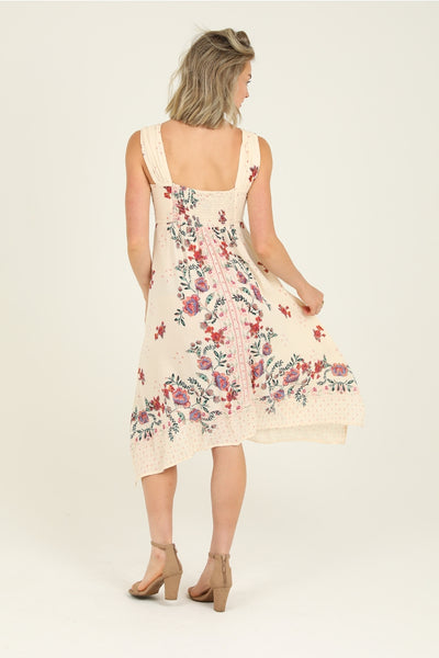 Sweet Cream Print Hankie Hem Dress