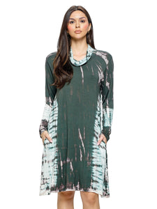 Long Sleeve Tie-dye Dress ~ Green