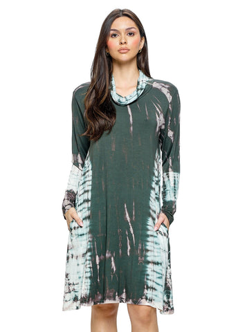 Long Sleeve Tie-dye Dress ~ Green