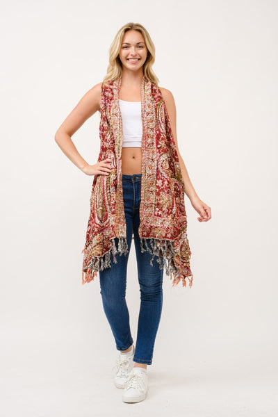 Embroidered Long Vest ~ Cinnamon & Cream