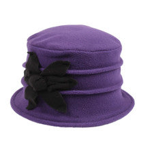 Fleece Cloche Hat with Black Flower ~ Purple