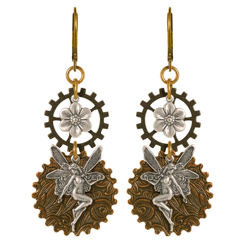 Steam Punk Antiqued Brass Earrings ~ Faerie Motif