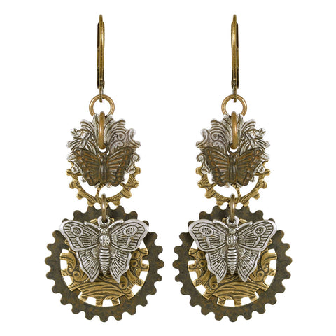 Steam Punk Antiqued Brass Earrings ~ Butterfly Motif