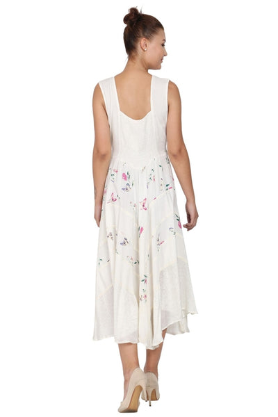 Elegant White Dress with Lace & Floral Design Inserts ~ Three Sizes
