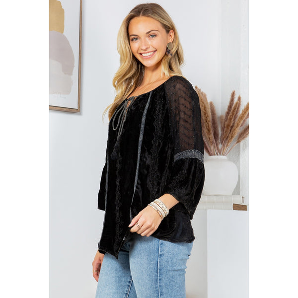 Velvet & Lace Blouse ~ Black