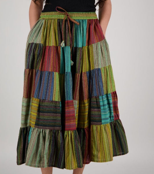 Cotton Patchwork Skirt ~ Greens