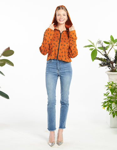 Cotton Cropped Bee Hoodie ~ Rust!